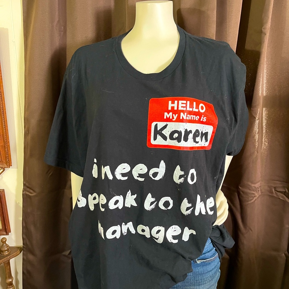 Men’s Karen tshirt, size 2xL, Black with red label and white writing, New